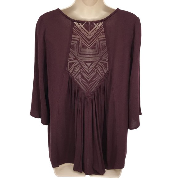 Mossimo Womens Lace Detailed Pleated  3/4 Sleeve Blouse Size M - Picture 4 of 8